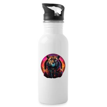 Cool leopard in color - Water bottle with straw - white - Right