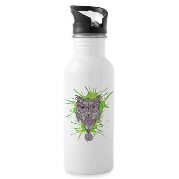 Mandala Owl - Splash - Water bottle with straw - white - Right