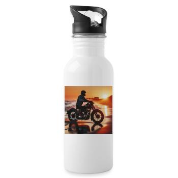 Motorcycle Old Sunset 1 - Water bottle with straw - white - Right