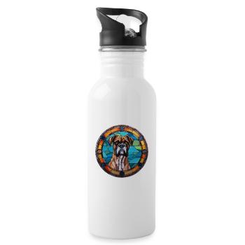 Deutsche Boxer Hund Rasse Bunt Glas Bunt Wate - Trinkflasche mit integriertem Trinkhalm - Weiß - Rechts