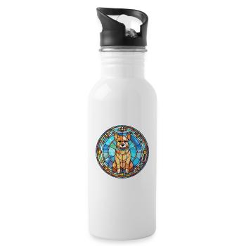 Middle Asian Ovtcharka Dog Breed Stained Glass Col - Water bottle with straw - white - Right