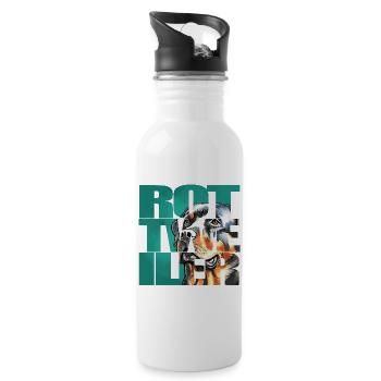 Rottweiler Portrait - Trinkflasche mit integriertem Trinkhalm - Weiß - Rechts