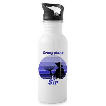 crazy plant sir, dad, passionate gardener - Water bottle with straw - white - Right