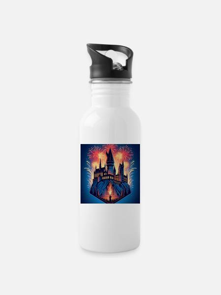 Magisches Schloss 3 - Trinkflasche mit integriertem Trinkhalm - Weiß