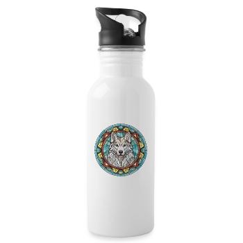 Saarloos Wolfhund Hunderasse Buntglas Bunt - Trinkflasche mit integriertem Trinkhalm - Weiß - Rechts