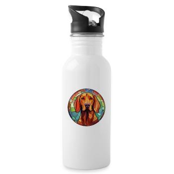 Redbone Coonhound Dog Breed Stained Glass Colorful - Water bottle with straw - white - Right