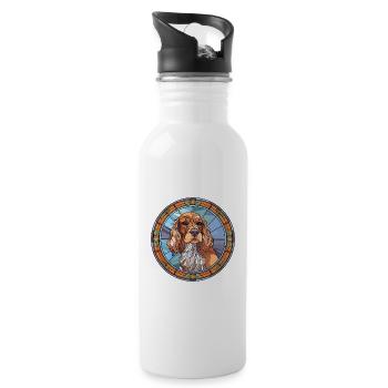 Norfolk Spaniel Dog Breed Stained Glass Colorful W - Water bottle with straw - white - Right