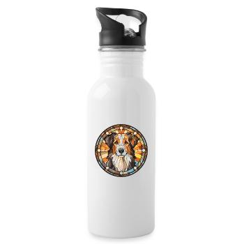 North American Shepherd Dog Breed Stained Glass Co - Water bottle with straw - white - Right