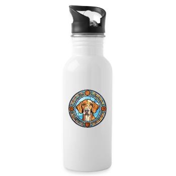 Smalandsstovare Dog Breed Stained Glass Colorful W - Water bottle with straw - white - Right