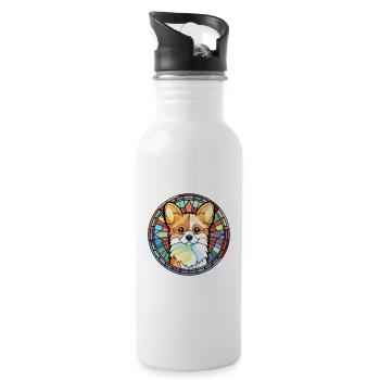 Spitz chien race vitrail aquarelle colorée - Gourde avec paille intégrée - blanc - Droite