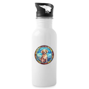 Taigan Kyrgyz Taighany Dog Breed Stained Glass Col - Water bottle with straw - white - Right