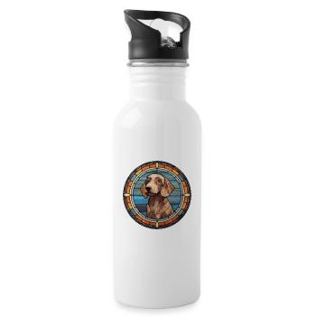 Wirehaired Dachshund Dog Breed Stained Glass Color - Water bottle with straw - white - Right