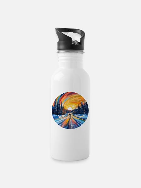 Skiing at sunset - Water bottle with straw - white