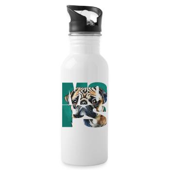 Mops Portrait - Trinkflasche mit integriertem Trinkhalm - Weiß - Rechts
