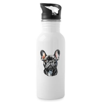 Französische Bulldogge Portrait - Trinkflasche mit integriertem Trinkhalm - Weiß - Rechts