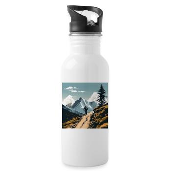 Mountain bikers, mountains, cool outdoor sports, wilderness - Water bottle with straw - white - Right