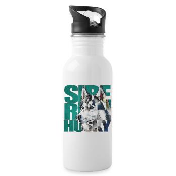 Sibirischer Husky Portrait - Trinkflasche mit integriertem Trinkhalm - Weiß - Rechts