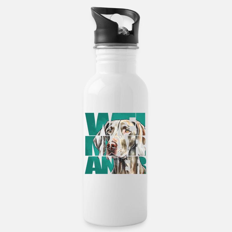 Weimaraner Portrait - Trinkflasche mit integriertem Trinkhalm - Weiß