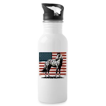 Vintage Appaloosa Horse Lover American USA Flag - Water bottle with straw - white - Right