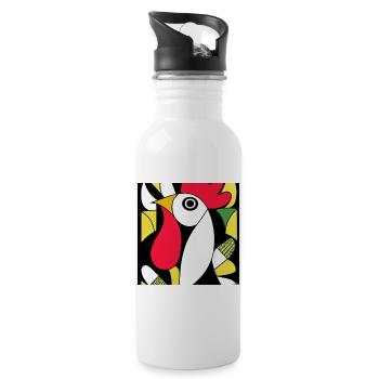 Kubistischer Coq - Trinkflasche mit integriertem Trinkhalm - Weiß - Rechts