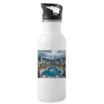 Scandinavian Christmas Village - Water bottle with straw - white - Right