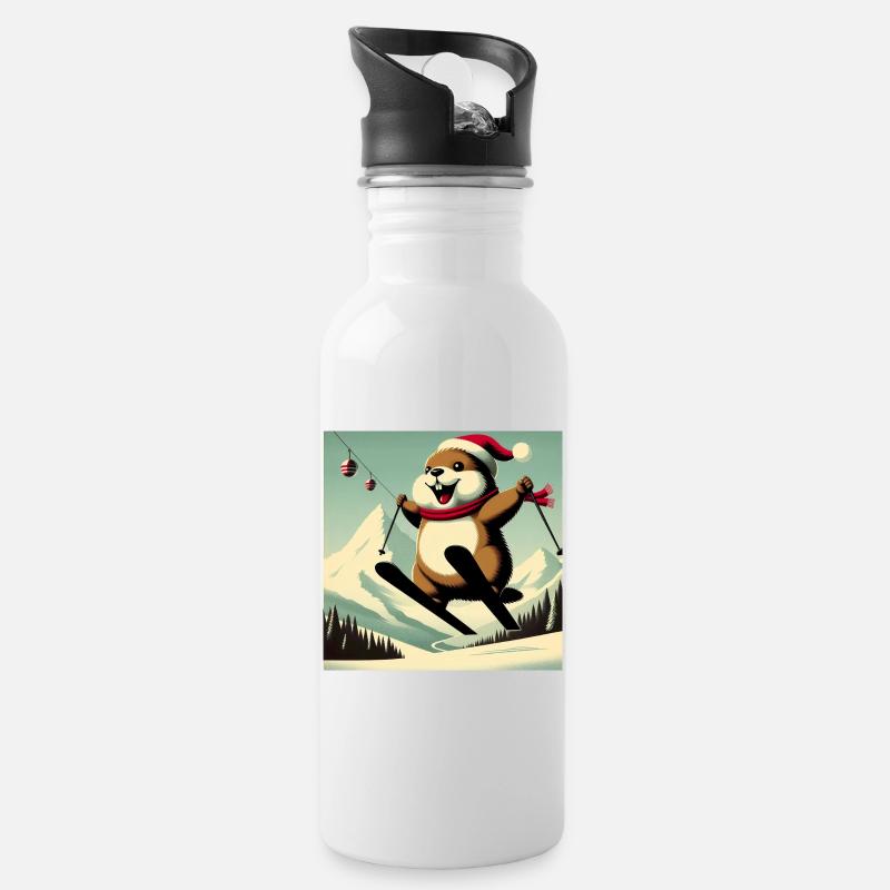 Marmot Ski Vintage Poster - Water bottle with straw - white
