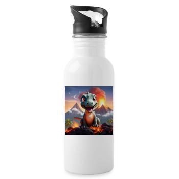 cute dinosaur with volcano and lava, T-Rex - Water bottle with straw - white - Right