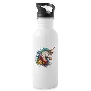 Regenbogen-Einhorn - Trinkflasche mit integriertem Trinkhalm - Weiß - Rechts