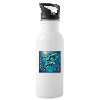 Dolphin poster, dolphins, seabed - Water bottle with straw - white - Right