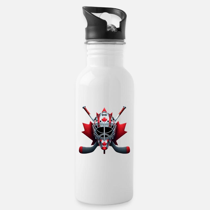 Kanada Eishockey Design mit Nationalflagge - Trinkflasche mit integriertem Trinkhalm - Weiß