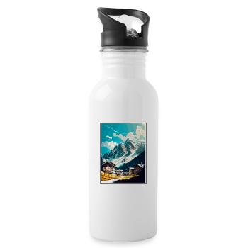 Lech Österreich Vintage Reiseposter WPA Souvenir - Trinkflasche mit integriertem Trinkhalm - Weiß - Rechts