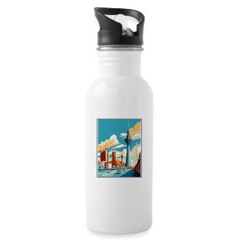 Dusseldorf Germany Vintage Travel Poster Souvenir - Water bottle with straw - white - Right