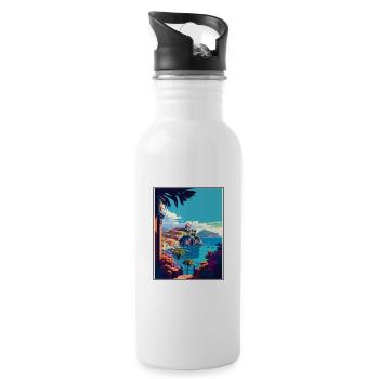 Ischia Italy Coastal Vintage Travel Poster WPA Art - Water bottle with straw - white - Right