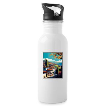 Safranbolu Turkey Vintage Travel Poster Souvenir - Water bottle with straw - white - Right
