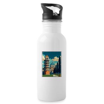 Pisa Italy Vintage Travel Poster WPA Souvenir - Water bottle with straw - white - Right
