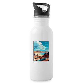 Fuerteventura Spanien Vintage Reiseposter Souvenir - Trinkflasche mit integriertem Trinkhalm - Weiß - Rechts