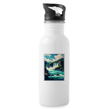 Rheinfall Schweiz Vintage Reiseposter WPA - Trinkflasche mit integriertem Trinkhalm - Weiß - Rechts