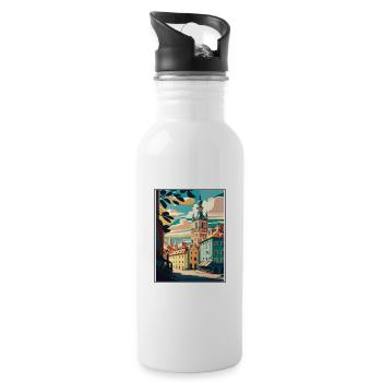 Poznan European Poland Vintage Travel Poster WPA - Water bottle with straw - white - Right