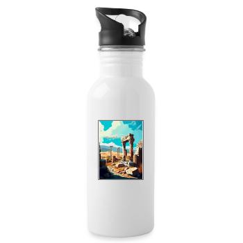 Göbeklitepe Turkey Vintage Travel Poster Souvenir - Water bottle with straw - white - Right