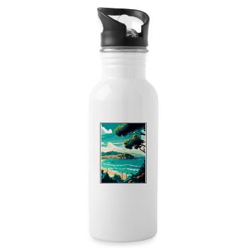 San Sebastian, Spanien, Vintage, Reiseposter, Souvenir - Trinkflasche mit integriertem Trinkhalm - Weiß - Rechts