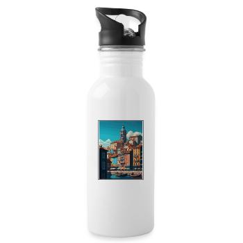 Porto Portugal Vintage Travel Poster WPA Souvenir - Water bottle with straw - white - Right