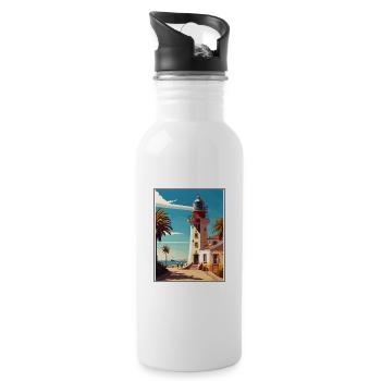 Faro Portugal Vintage Travel Poster WPA Souvenir - Water bottle with straw - white - Right