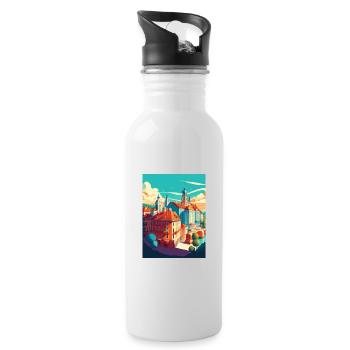 Bratislava Slowakei Vintage Reiseposter Souvenir - Trinkflasche mit integriertem Trinkhalm - Weiß - Rechts