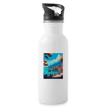Fethiye Decoration Turkey Vintage Travel Poster - Water bottle with straw - white - Right