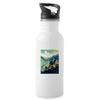 Rhine River Valley Germany Vintage Travel Poster - Water bottle with straw - white - Right
