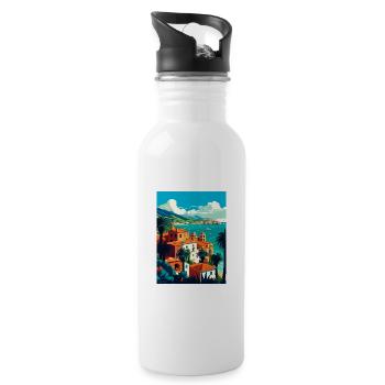 Sicily Italy Decoration Vintage Travel Poster WPA - Water bottle with straw - white - Right