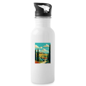 Toskana Italien Dekoration Vintage Reiseposter WPA - Trinkflasche mit integriertem Trinkhalm - Weiß - Rechts