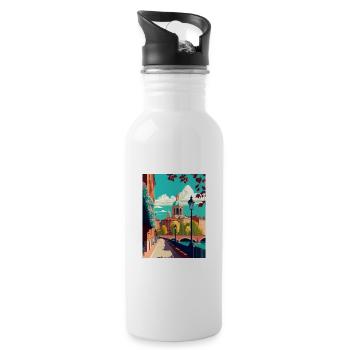 Toulouse Decoration France Vintage Travel Poster - Water bottle with straw - white - Right