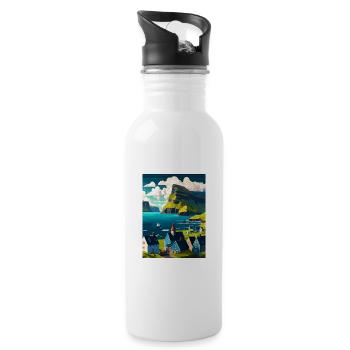 Faroe Island Denmark The Islands Travel Poster - Water bottle with straw - white - Right