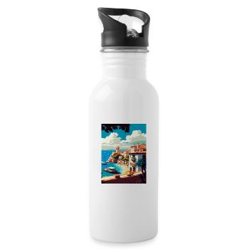 Costa Brava Spanien Vintage Reiseposter Souvenir - Trinkflasche mit integriertem Trinkhalm - Weiß - Rechts